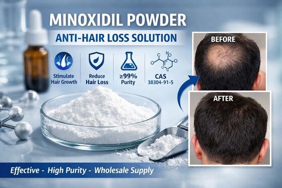 Approvisionnement en gros ≥99% de poudre en vrac d'ingrédient contre la perte de cheveux Minoxidil